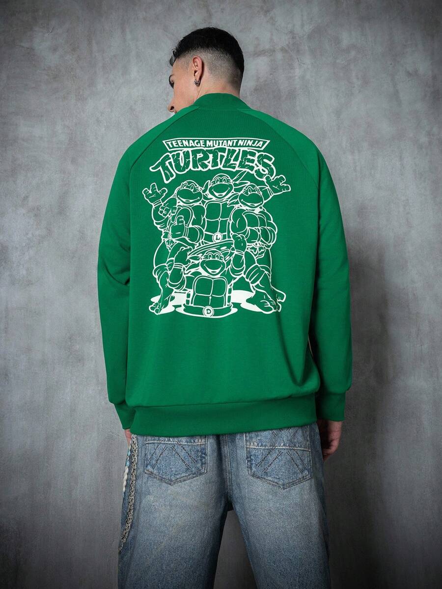 TEENAGE MUTANT NINJA TURTLES | SHEIN Men's Casual Cartoon Graphic Zip-Up Stand Collar Jacket - Green - View 1