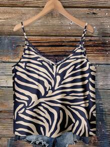 EMERY ROSE Plus Size Zebra Stripe Print Splice Lace Camisole Top, Suitable For Summer Woman S Summer Clothes Women Tops For Summer Vcay - Multicolor - View 4