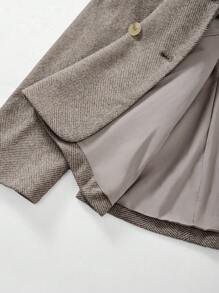 SHEIN Unity Áo khoác blazer công sở dệt kim hai hàng khuy cài eo thắt eo cho nữ, chuyên nghiệp và thời trang, mùa thu/đông - Xám - Xem 7