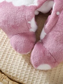 3 件套新生女婴莲花粉色长袖连体衣、帽子和围兜，可爱风格家居服 - 藕粉色 - 查看 4