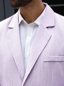 Manfinity Mode Plus Size Men's Linen-Like Jacket And Pants Suit Set - Mauve Purple - View 2