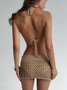 Aloruh Bộ 2 áo len tua rua phong cách Bohemian thường ngày cho kỳ nghỉ của phụ nữ - Màu Khaki - Xem 2