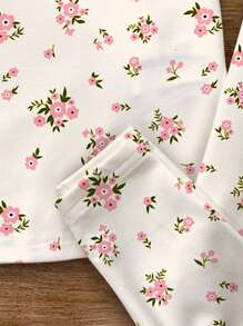 SHEIN Áo thun tay ngắn cổ tròn họa tiết hoa cho bé gái mặc ở nhà, mùa hè - trắng - Xem 7