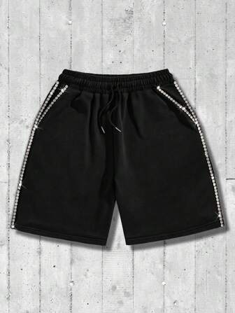 Street Life Pantalones cortos de verano para hombres con diseño decorativo de adorno con cuentas