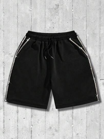 Street Life Pantalones cortos de verano para hombres con diseño decorativo de adorno con cuentas