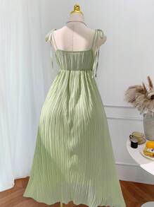 SHEIN EZwear 大码夏季休闲度假风露背百褶中长连衣裙 - 綠色 - 查看 2
