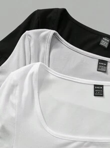 SHEIN EZwear 3 件套女士黑色、浅灰色、白色短袖短款休闲修身 T 恤，适合夏季 - 彩色 - 查看 3