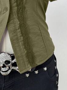 Sunspun Spitzenbesatz Taillierte Lässig Kurzarm Bluse