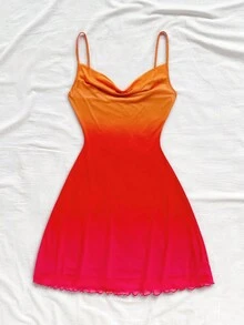 Soleia Women's Gradient Color Spaghetti Strap Draped Neck Mini Dress, Suitable For Beach, Western, Music Festival, Summer Vacation Outfit, Bohemian Sunset Dress Sunset Color Outfit Ombre Dress - Multicolor - View 3