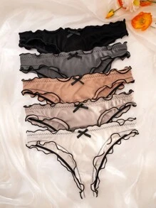 PetitDoll Quần lót liền mạch có viền nơ tương phản sóng 5 chiếc/gói - Nhiều màu - Xem 6