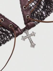 ROMWE Hippie Y2K Sexy Lace-Up Faux Fur Bikini Set For Women - Pink - View 2