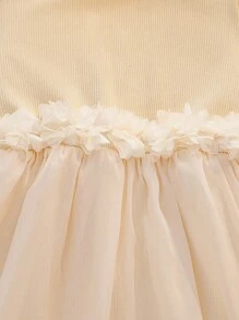 SHEIN Baby Girls' Sweet Princess Style Knitted Ribbed Crew Neck Ruffle Hem Long Sleeve Bodysuit With Adorable Hat - Apricot - View 7