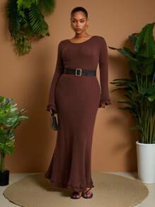 Veslaya Nuevas llegadas de otoño e invierno, ropa de mujer de otoño/invierno, Halloween, vestido de punto para mujer, vestidos de cumpleaños para mujer - Marrón - Ver 9