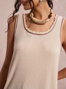 SHEIN VCAY Plus Size Casual Solid Color Tank Top, Summer Going Out Tops Women Basic Tops School Teacher Western Vintage Winter Fall Boho Old Money - Apricot - View 5