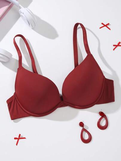 1 件女士简约纯色钢圈文胸