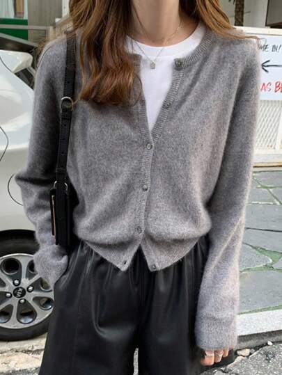 INAWLY Solid Button Through Cardigan For Spring And Autumn,Long Sleeve Tops Fall Winter Cloth For Women