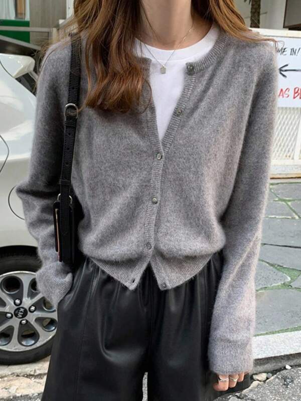 INAWLY Solid Button Through Cardigan For Spring And Autumn,Long Sleeve Tops