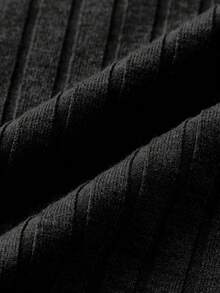 Tween Girl 休闲修身褶饰弹性针织纯色罗纹短款无袖背心，灰色 - 黑色 - 查看 5