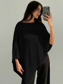 Aloruh Elegancki, asymetryczny dół, luźny top, uniwersalny, czarny, letni, swobodny, na plażę, wakacje, romantyczny, ślubny, walentynkowy - Czarne - Zobacz 9