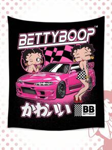 Betty Boop | ROMWE 1pc Letter & Cartoon Pattern Polyester Tapestry, Suitable For Daily Home Decor In Living Room, Bedroom, Camping, All Seasons