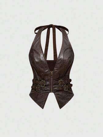 Hippie Top de cuello halter con estilo retro para mujer, para el verano