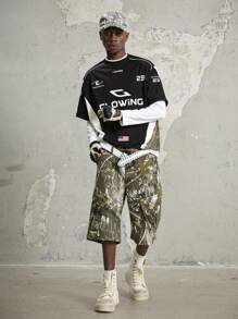 Manfinity ZONE917 Men's Street Style Patchwork Camouflage Color Block Loose Fit T-Shirt