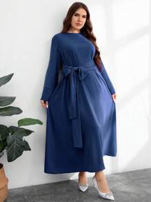 Modelyn Đầm dài buộc dây thanh lịch, thoải mái, kín đáo, cỡ lớn cho nữ - Màu xanh hải quân - Xem 5