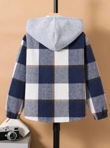 SHEIN 1 件青少年男孩休闲运动学院连帽衬衫夹克，带学院格子，适合返校，适合生日派对、晚会、表演、婚礼、洗礼、开幕式，适合日常穿着，适合上学，适合旅行，适合运动，适合春、秋、冬季 - 藍色 - 查看 2