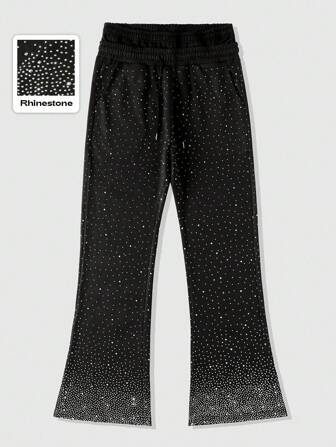 Street Life Men's Double-Layer Waistband Sparkling Diamond Rhinestone Layered Flare Sweatpants