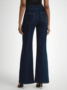 Daynim Damen einfarbige Lässig Schlagjeans, Weite Beine, Schlagjeans, Damen Jeans, Bootcut Jeans, Hoher Bund Jeans - Dunkle Waschung - Übersicht 1