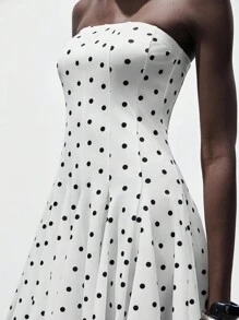 SHEIN LUNE Fashionable Sexy Fitted Wavy Flared Hem Strapless Polka Dot Dress For Women Summer Dress Looks Of Party Clothes For University - Black and White - View 4