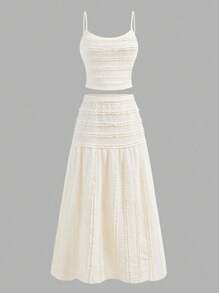 SHEIN 少女休闲简约舒适吊带背心和长裙套装 - 黑色 - 查看 7