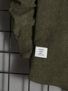 Manfinity VCAY Bộ 2 món áo và quần dài tay tối giản cài nút phía trước màu trơn dành cho nam, trang phục mùa thu, trang phục ấm áp - xanh quân đội - Xem 4