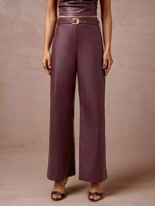 Lumalex Fall/Winter Collection Women's High Waist Straight Leg Pants With Faux Leather Belt Included Elegant Suit Pants Everyday Glamorous, Party, Going Out, Dates Essential, Birthday Gift, Teacher's, Business Casual, Luxury , Elegant For Women, New Year's Eve ID Al-Adha Al-Adha Party - Burgundy - View 5