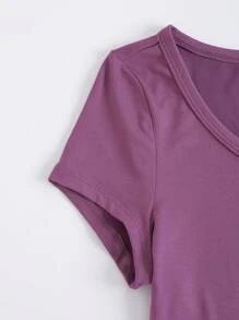 SHEIN EZwear Lässiges, minimalistisches dunkelviolettes Raglanshirt mit rundem Ausschnitt für Damen, geeignet für den Sommer