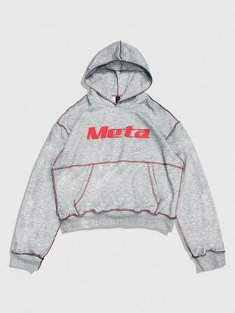 Street Life Sudadera con capucha de hombre con pespunte de contraste, estilo holgado y corto