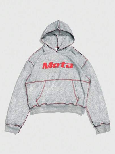 Street Life Men's Contrast Stitching Hoodie, Loose Cropped Style