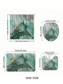 SHEIN Conjunto de banheiro de 1/4 peças, cortina de chuveiro impermeável com padrão de mármore verde, conjunto de decoração de banheiro de luxo moderno, acessórios de decoração de banheiro para 4 estações, tapete de banho antiderrapante, tapete em formato de U e tampa de vaso sanitário redonda para todos os cenários. Acessórios de banheiro de verão - Multicolorido - Ver 9