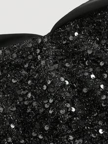 SHEIN MOD 黑色亮片露肩开衩连衣裙 - 黑色 - 查看 4