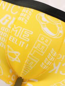 5pcs/Pack Tween Boys' Cotton Boxer Briefs, Rock Music Letter Graphic, Comfortable & Street Style