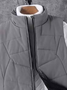 SHEIN Tween Boys' Casual Everyday Versatile Comfortable Padded Sleeveless Zip-Up Vest Jacket,In Fall/Winter - Grey - View 5