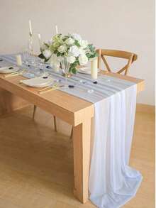 1 件 73 英寸 X 300 英寸雪纺桌旗，浅腮红雪纺桌布/围巾，带银色闪光的透明婚礼桌布，适合优雅婚礼、乡村波西米亚派对、新娘送礼会、婴儿送礼会、公主派对、甜点桌、新娘宴会等