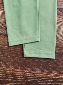 SHEIN ModeFlare Wear 2pcs/Set Young Girl Summer Cute Floral Girl Silhouette Print Round Neck Short Sleeve Hoodie Top & Long Pants Set For Young Girls, Casual, Comfy, Cotton Blend Green Baby Girls Setskids Girl Outfit Greengreen Kids Outfit - Green - View 4