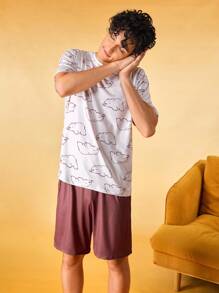 Notgurli 2 Pieces Men's Casual Fashion Loungewear & Pajama Set - Brown - View 3
