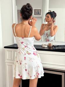 Chiquease SummerGirls Women's Floral Print Knit Camisole Crop Top A-Line Elegant Vintage Romantic Mini Dress Summer Dress Clothes For University