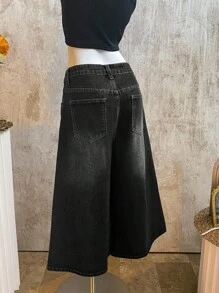 K-Vae 女式休闲宽松7/8宽腿牛仔裤，蓝色