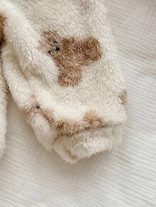 SHEIN Babygirl 可爱卡通图案连帽连体裤家居服，秋冬 - 米色 - 查看 6