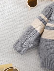 SHEIN 2 piezas Conjunto de suéter y pantalón para niños pequeños, suéter de rayas grises y blancas, y pantalón largo