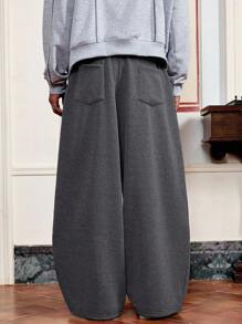 SWAVVY Quần nỉ nam màu xám đậm thường ngày, cỡ tiêu chuẩn, có túi, ống cong - Màu xám đen - Xem 3