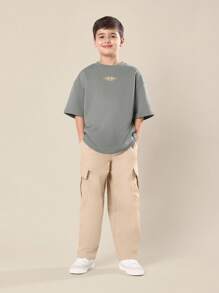 SUMWON Essential Apparel Original Creator Streetwear T Shirt Casual Oversized Crew Neck Short Sleeve Youth Boys Everyday Comfort Spring Summer - Beige - View 2
